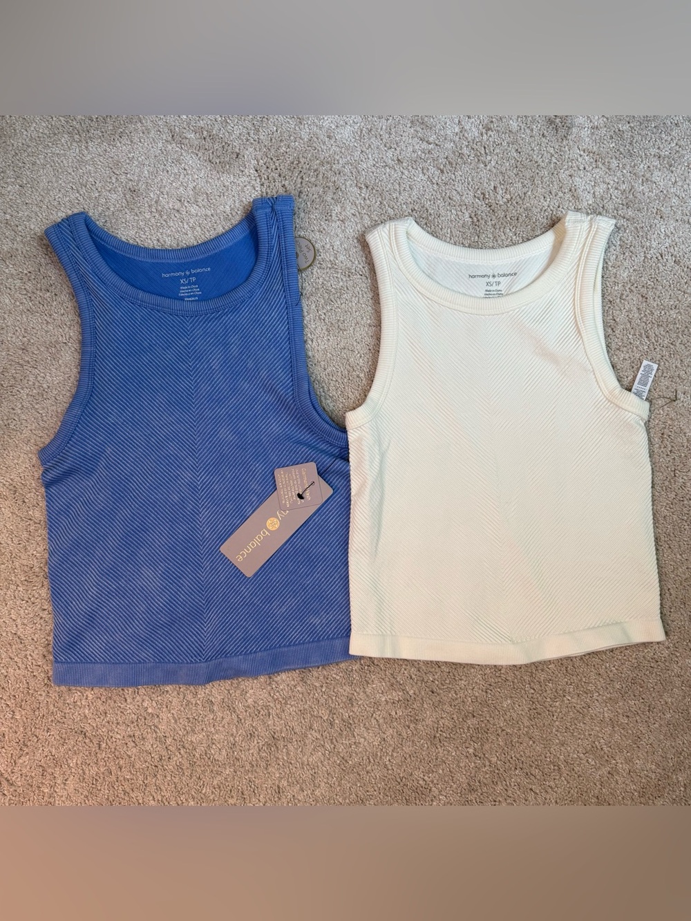 Pack of Two: Harmony Balance Women's Cream & Blue Ribbed Tank Top! NWT